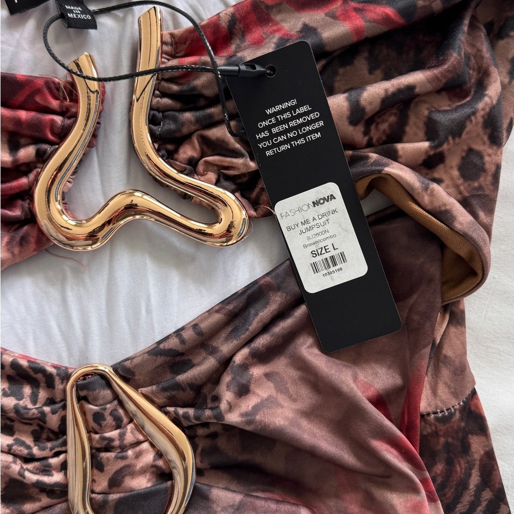 Leopard/ floral Print Strapless Jumpsuit - Picture 3 of 3